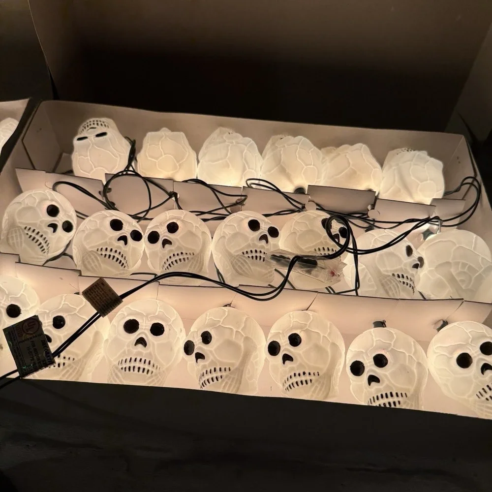 Vtg Halloween Skeleton Blow Mold String Lights 40ct Spooky Halloween Décor NEW